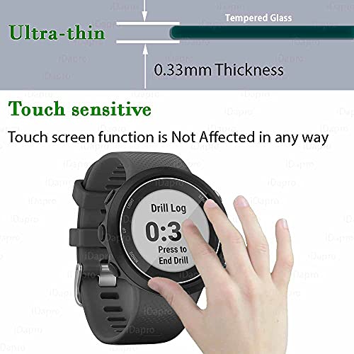 Protector de pantalla para Garmin Forerunner 45/45S Smartwatch + tapones de silicona antipolvo, iDaPro de cristal templado antiarañazos, sin burbujas