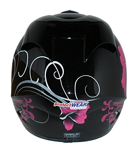 Protectwear Casco de moto púrpura negra disena flores FS-801-SL Tamaño S