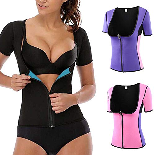 Proumy Fajas Reductoras Adelgazantes con Cremlleras Mujer Sexy Corset Abdominal con Manga Corta Reductor Elástico Ropa Apretada Pilas de Hebillas Underbust Shapewear Moldeadora Bustier Grande Negro