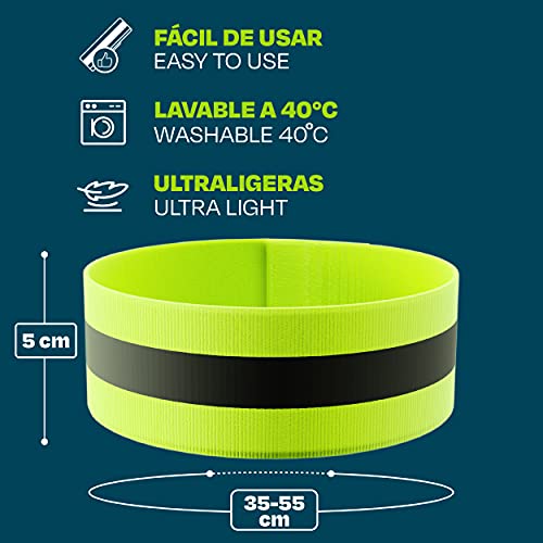 Prowiste Bandas Reflectantes para Correr, Bicicleta - Set de 6 - Alta Visibilidad - Elásticas - con Cierre Ajustable