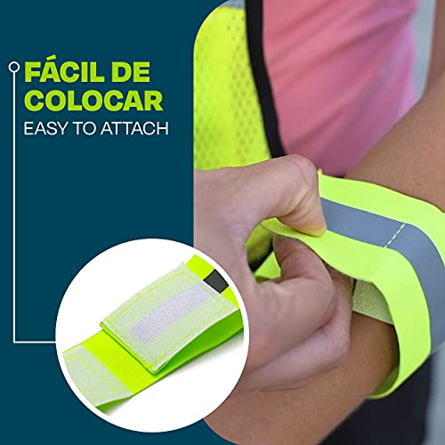 Prowiste Bandas Reflectantes para Correr, Bicicleta - Set de 6 - Alta Visibilidad - Elásticas - con Cierre Ajustable