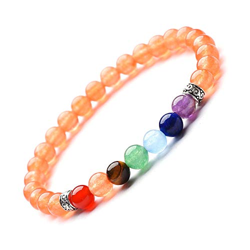 Pulsera De Piedra Para Mujer,7 Chakra Pulsera De Cuentas De Piedra Natural Cuentas De Piedra Naranja Elásticas De Colores Brazalete Moda Boho Yoga Dama Joyería Regalo Para Novia Mamá Pareja Regal