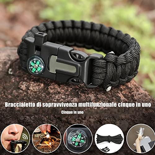 Pulsera de supervivencia, 2 pulseras de supervivencia con encendedores de pedernal son adecuadas para actividades al aire libre como senderismo, camping, montañismo, llamadas de emergencia, etc.