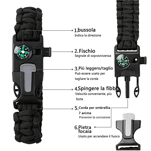 Pulsera de supervivencia, 2 pulseras de supervivencia con encendedores de pedernal son adecuadas para actividades al aire libre como senderismo, camping, montañismo, llamadas de emergencia, etc.