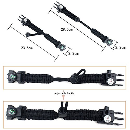 Pulsera de supervivencia ajustable 20 en 1, con cuerda de paracaídas de 7 núcleos. Equipo de emergencia de muñeca, para deportes, con luz SOS de LED, brújula, silbato de rescate y encendedor