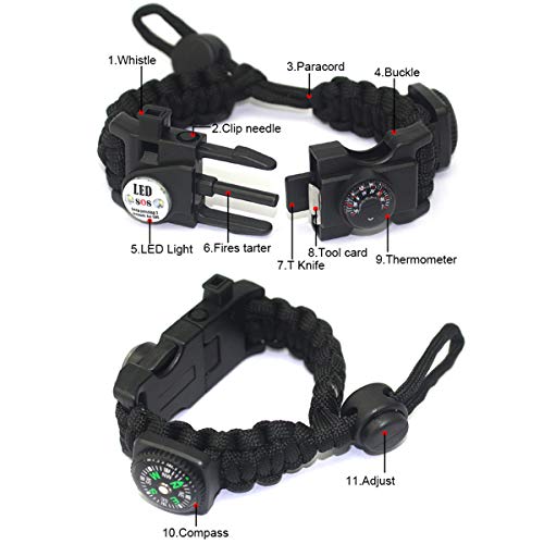 Pulsera Paracord Supervivencia España, Camuflaje Supervivencia Pulsera con Flint + Brújula + Termómetro + Silbato, para Caminatas en Canchas de Camping u Otras Actividades al Aire Libre