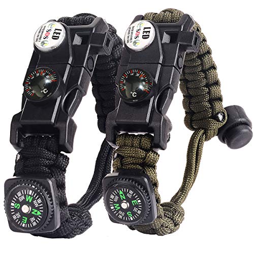 Pulsera Paracord Supervivencia España, Camuflaje Supervivencia Pulsera con Flint + Brújula + Termómetro + Silbato, para Caminatas en Canchas de Camping u Otras Actividades al Aire Libre