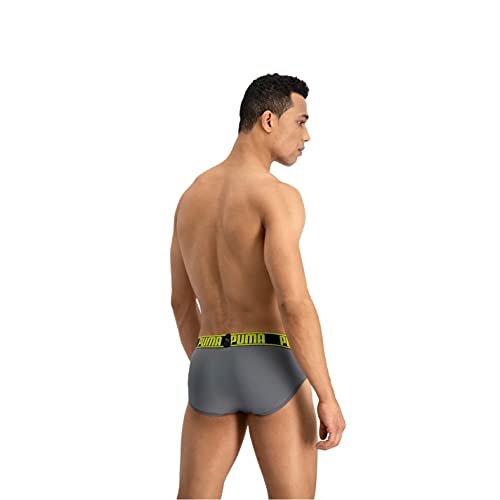 PUMA Active Brief 2p Packed Ropa Interior, Gris Grey Yellow, L (Pack de 2) para Hombre