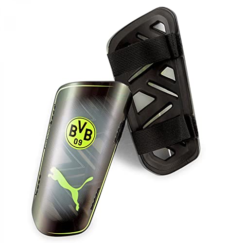 PUMA BVB Ultra Light Strap Guard Shinguards, Unisex-Adult, Black-Safety Yellow, M