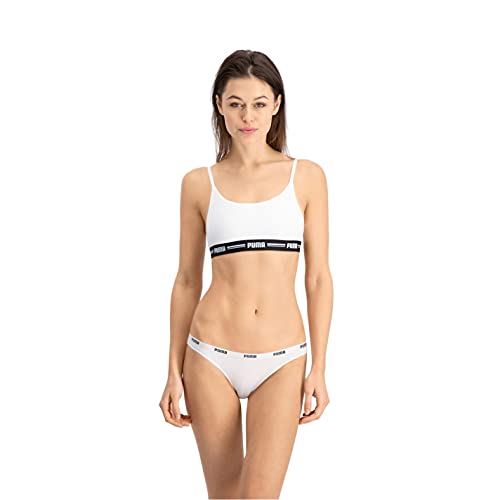 PUMA Iconic Women's Bikini Underwear (2 Pack) Ropa Interior, Blanco/Blanco, M (Pack de 2) para Mujer