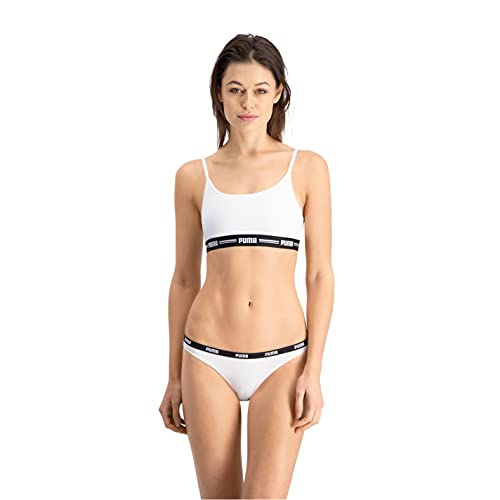 PUMA Iconic Women's Bikini Underwear (2 Pack) Ropa Interior, Blanco/Blanco, M (Pack de 2) para Mujer