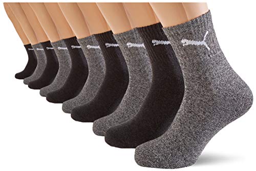 PUMA Short Crew Socks (5 Pack) Calcetines, Gris Oscuro, Gris Medio y Gris Claro, 43-46 (Pack de 5) Unisex Adulto
