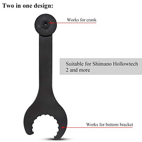 PUSOKEI Llave de pedalier de Bicicleta de Acero al Carbono de 1 Pieza, Llave de manivela de Bicicleta 2 en 1, Herramienta de reparación y extracción para Shimano Hollowtech 2 y más, Negro