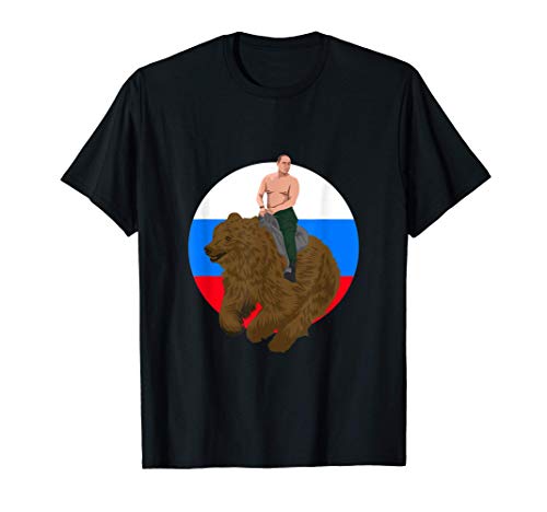 Putin montando un oso Rusia Unión Soviética URSS Russia Flag Camiseta
