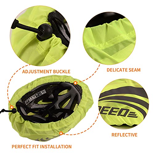 QEEQPF Juego de 2 fundas reflectantes para casco de bicicleta + 16 pegatinas reflectantes llamativas y fundas para casco de bicicleta para excursiones, viajes y viajes
