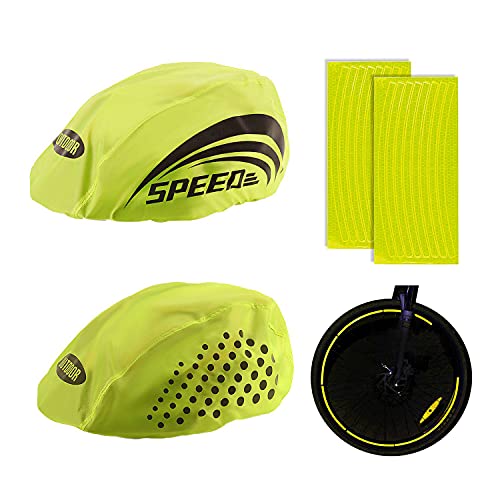 QEEQPF Juego de 2 fundas reflectantes para casco de bicicleta + 16 pegatinas reflectantes llamativas y fundas para casco de bicicleta para excursiones, viajes y viajes