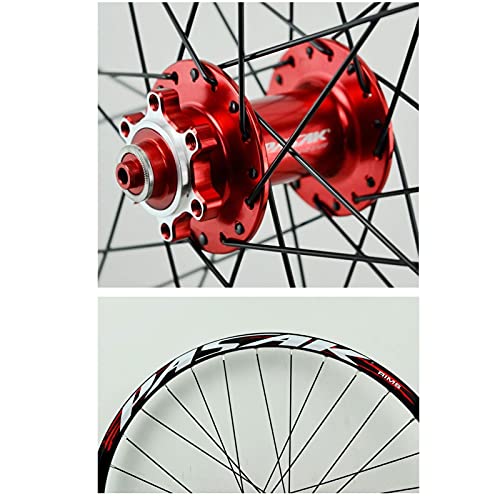 QERFSD 26/27.5/29 Pulgadas Juego Ruedas De Bicicleta, Freno Disco Llanta MTB Doble Pared Aleación Aluminio 32 Hoyos Liberación Rápida para Volante 7-12 Velocidades (Color : Red, Size : 26in)