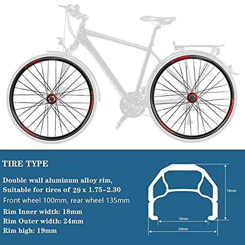 QERFSD Juego De Ruedas De Bicicleta MTB 29'' Rueda Bicicleta Montaña Llanta Aleación Doble Capa Rodamiento Sellado Buje Casete 7-11 Velocidades Freno De Disco