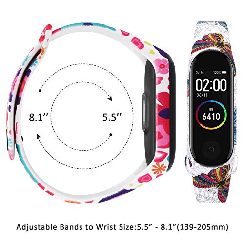 QHAN Compatible con Xiaomi Mi Band 4 Correa/Xiaomi Mi Band 3 Correa, Banda de Repuesto Reloj Silicona Coloridos para Xiaomi Mi Band 4 Pulseras Mujer Hombre (Flor Rosa/Flor púrpura/Mariposa)