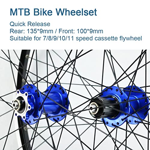 QHY MTB Juego Ruedas Bicicleta 26 27.5 29in QR V/Freno De Disco Llanta Doble Pared Ciclismo Ruedas para 7-11 Velocidad Casete Piezas para Bicicleta 2200g (Color : Blue, Size : 27.5in)