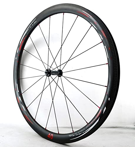 QHY Ruedas 700C Carbono Bicicletas de Carretera Rueda 40/50/55mm Clincher tubeless Carbono Juego de Ruedas Freno C/V QR Juego de Ruedas de Bicicleta 7-8-9-10-11-12 Velocidad 1600g