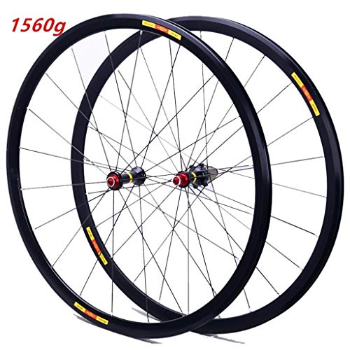 QHY Ruedas Juego Ruedas Bicicleta Carretera 700C Llanta Aleación Doble Pared 30 Mm QR Rueda Delantera Trasera 28 Pulgadas V- Freno 8-11 Velocidades Volante Cassette Negro 1800g