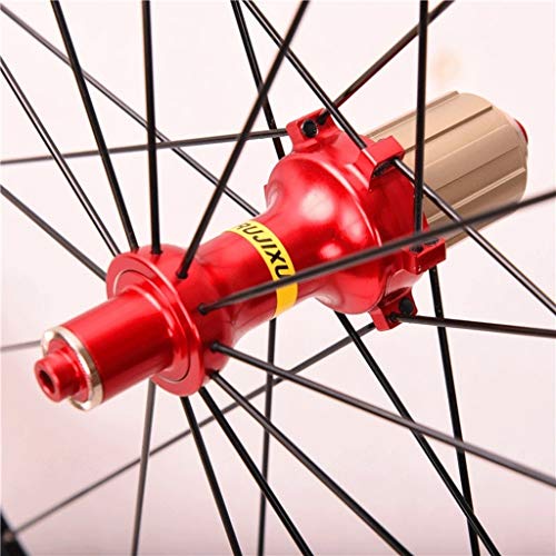 QHY Ruedas Rueda Trasera Bicicleta Carretera 700c Llantas Doble Pared 28" Liberación Rápida Freno C/V 24h 8-11 Velocidad Volante Cassette (Color : Red hub)