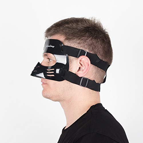 Qiancheng Protector facial para nariz rota, protector facial ajustable con acolchado, protección contra lesiones de impacto en la nariz y la cara para adulto unisex, QC-L2 negro