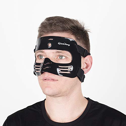 Qiancheng Protector facial para nariz rota, protector facial ajustable con acolchado, protección contra lesiones de impacto en la nariz y la cara para adulto unisex, QC-L2 negro