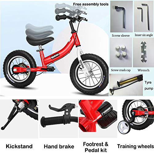 Qiani Bicicleta sin pedales 2 en 1 para niños pequeños, 2 3 4 5 6 7 años, 12 14 16 pulgadas, con ruedas, frenos, juego de pedales (azul, 16 pulgadas)