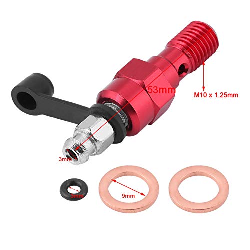 Qii lu M10x1.25mm Cilindro de freno de la motocicleta Calibrador Tornillo de purga Pezón Banjo Perno + Tapa antipolvo(rojo)