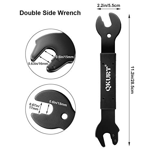 QKURT Llave de Pedales, Llave de Bicicleta de Doble Cara 15, 16, 17 mm Herramienta de extracción de reparación para Ciclismo Bicicleta de montaña MTB BMX