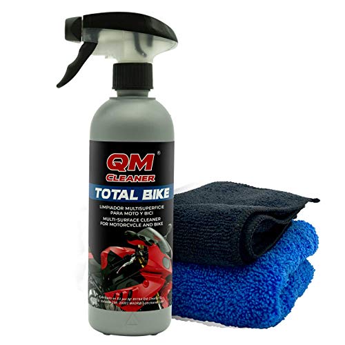 QM Cleaner - Total Bike Limpiador multisuperficie para motocicleta | Kit de Limpieza en seco Moto y Bici - Incluye dos microfibras - Sin ceras ni siliconas