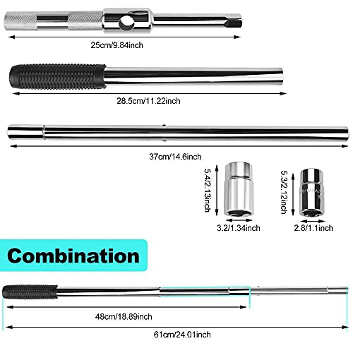 QUCUMER Llave de Rueda Coche Llave para Quitar Llantas Llave de Ruedas para Autos Camion Cruceta para Quitar Llantas + 2 Vasos, 4 Medidas 17, 19, 22, 23mm para Sacar Rueda y Cambiar Ruedas de Coche