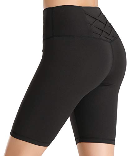 QueenDer Leggins Fitness Mujer Deporte Leggings Pantalones Largo Cintura Alta con Bolsillo Polainas Mallas para Yoga Running Cycling y Pilates (1/2 Negro, XL)
