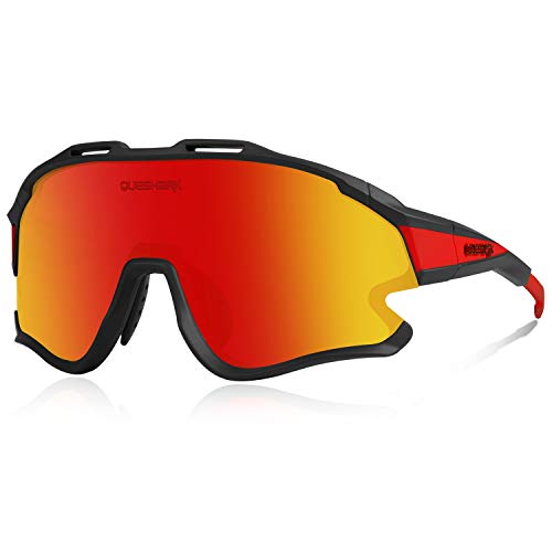 Queshark Gafas Ciclismo Deportivas con Montura MTB TR90 Gafas de Bicicleta para Hombres Mujeres con 1 Polarizadas 3 HD Lentes Intercambiables Anti-UV400 QE0051