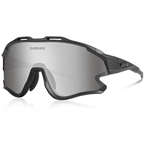 Queshark Gafas Ciclismo Deportivas con Montura MTB TR90 Gafas de Bicicleta para Hombres Mujeres con 1 Polarizadas 3 HD Lentes Intercambiables Anti-UV400 QE0051