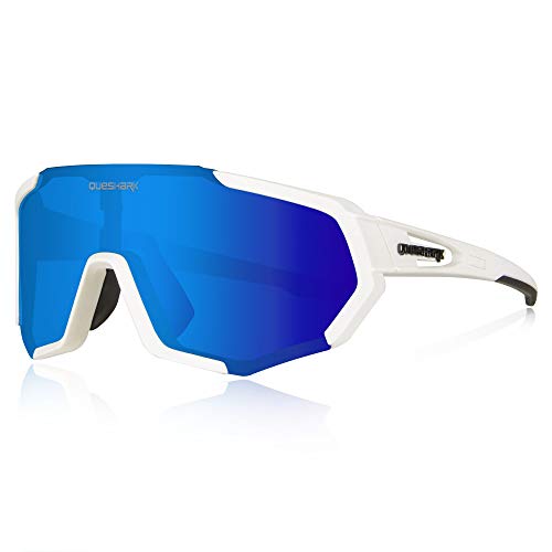 Queshark Gafas de Ciclismo Polarizadas Gafas de Sol Deportivas con Montura TR90 Gafas de Bicicleta para Hombres Mujeres con 3 Lentes Intercambiables Anti-UV400