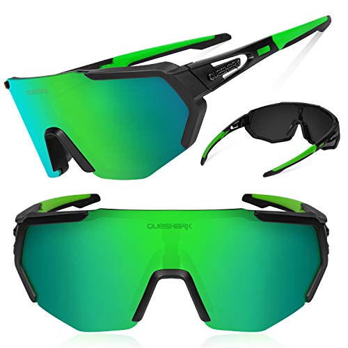 Queshark Gafas De Sol Polarizadas para Ciclismo con 3 Lentes Intercambiables, Protección UVA & UVB, Bicicleta de Carretera MTB Gafas de Ciclismo,Certificación CE