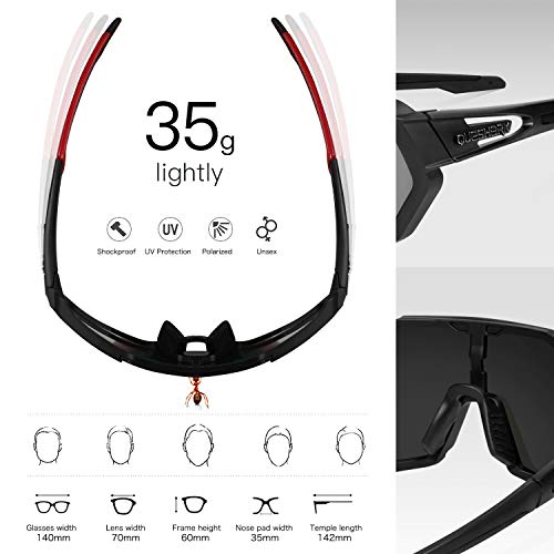 Queshark Gafas De Sol Polarizadas para Ciclismo con 3 Lentes Intercambiables, Protección UVA & UVB, Bicicleta de Carretera MTB Gafas de Ciclismo,Certificación CE