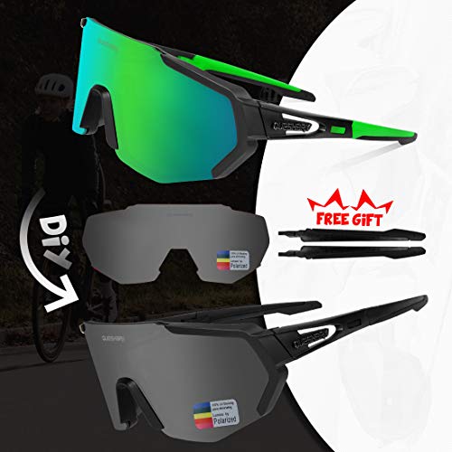 Queshark Gafas De Sol Polarizadas para Ciclismo con 3 Lentes Intercambiables, Protección UVA & UVB, Bicicleta de Carretera MTB Gafas de Ciclismo,Certificación CE