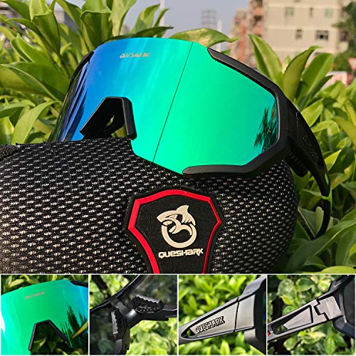 Queshark Gafas De Sol Polarizadas para Ciclismo con 5 Lentes Intercambiables, Protección UVA & UVB, Bicicleta de Carretera MTB Gafas de Ciclismo,Certificación CE