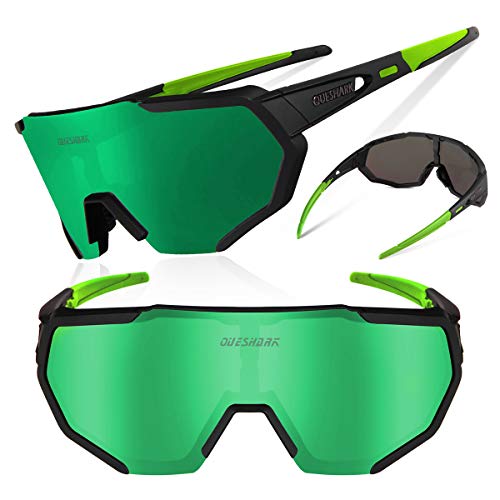 Queshark Gafas De Sol Polarizadas para Ciclismo con 5 Lentes Intercambiables, Protección UVA & UVB, Bicicleta de Carretera MTB Gafas de Ciclismo,Certificación CE