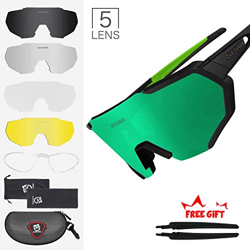 Queshark Gafas De Sol Polarizadas para Ciclismo con 5 Lentes Intercambiables, Protección UVA & UVB, Bicicleta de Carretera MTB Gafas de Ciclismo,Certificación CE