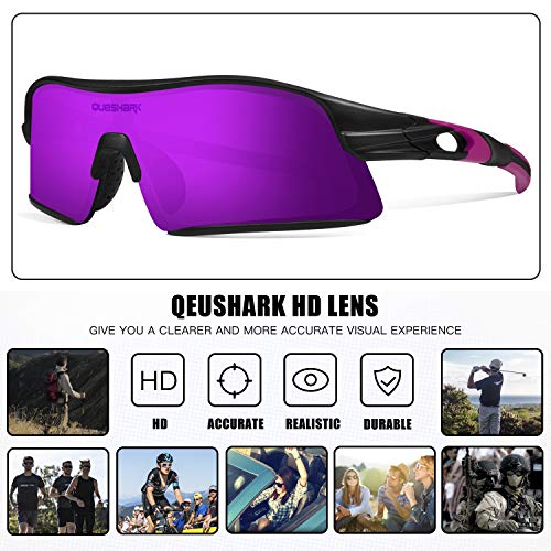 Queshark Polarizadas Gafas de sol Deportivas con 4 Lentes Intercambiables para Hombres Mujeres Ciclismo Correr Conducir Pesca Golf Gafas de béisbol QE0049