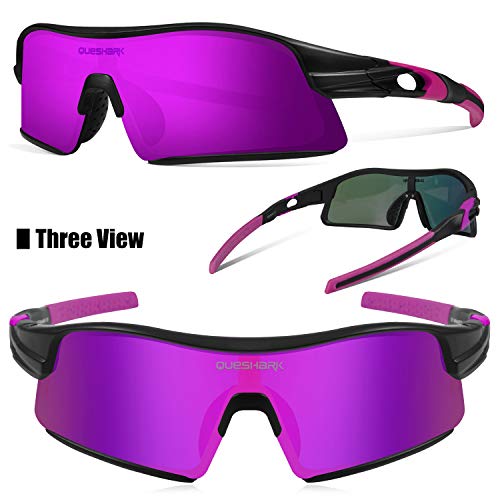 Queshark Polarizadas Gafas de sol Deportivas con 4 Lentes Intercambiables para Hombres Mujeres Ciclismo Correr Conducir Pesca Golf Gafas de béisbol QE0049