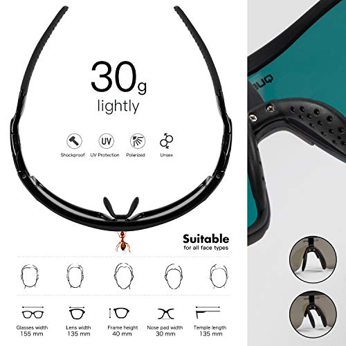 Queshark Polarizadas Gafas de sol Deportivas con 4 Lentes Intercambiables para Hombres Mujeres Ciclismo Correr Conducir Pesca Golf Gafas de béisbol QE0049