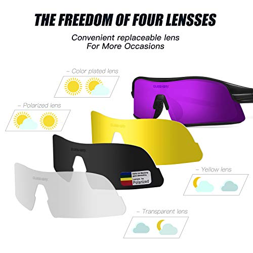 Queshark Polarizadas Gafas de sol Deportivas con 4 Lentes Intercambiables para Hombres Mujeres Ciclismo Correr Conducir Pesca Golf Gafas de béisbol QE0049