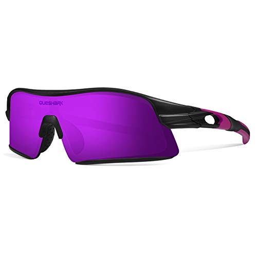 Queshark Polarizadas Gafas de sol Deportivas con 4 Lentes Intercambiables para Hombres Mujeres Ciclismo Correr Conducir Pesca Golf Gafas de béisbol QE0049