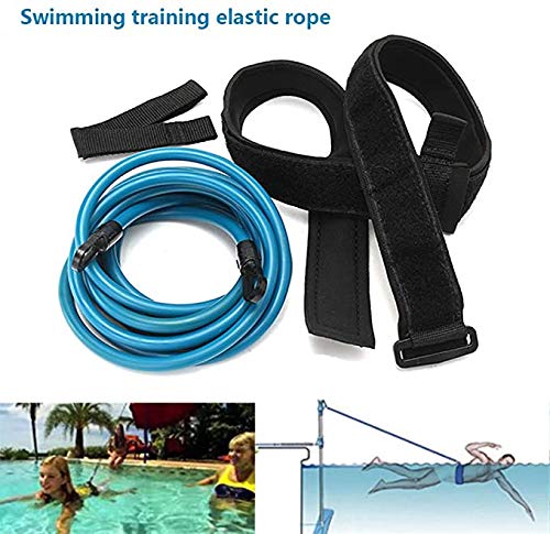 Queta Cinturón de Entrenamiento de natación Cuerda Piscina Nadar Adjustable Cinturón de Resistencia Estacionario para Natación (Azul)